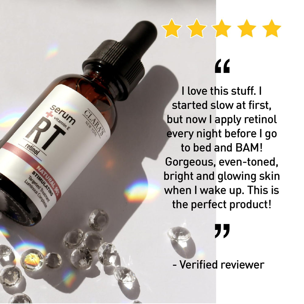CLARA'S NEW YORK Retinol Serum packaging label communicates clean beauty and US craftsmanship.
