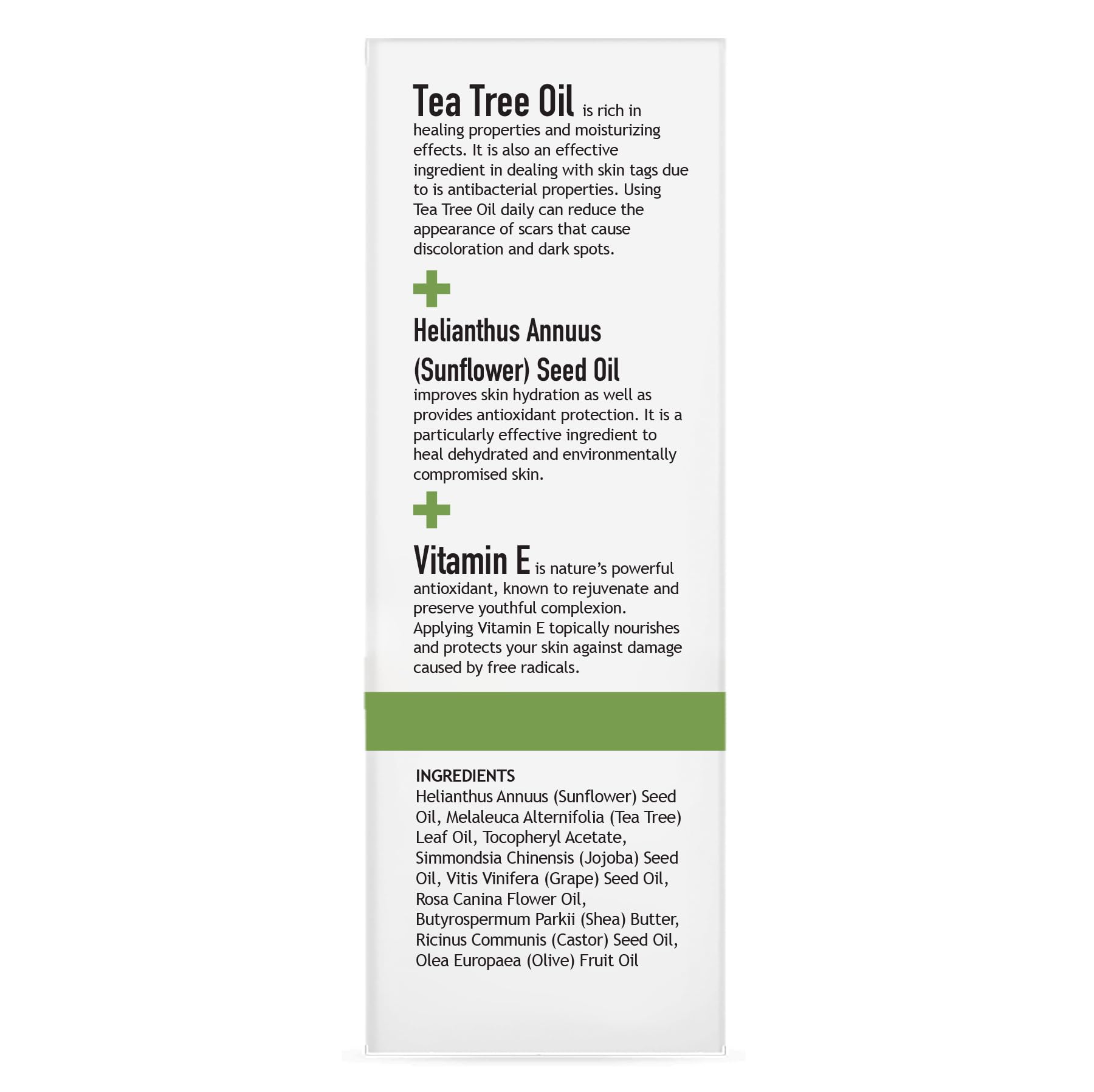 Dermatologist-tested seal and clean ingredient list on Clara's bottle