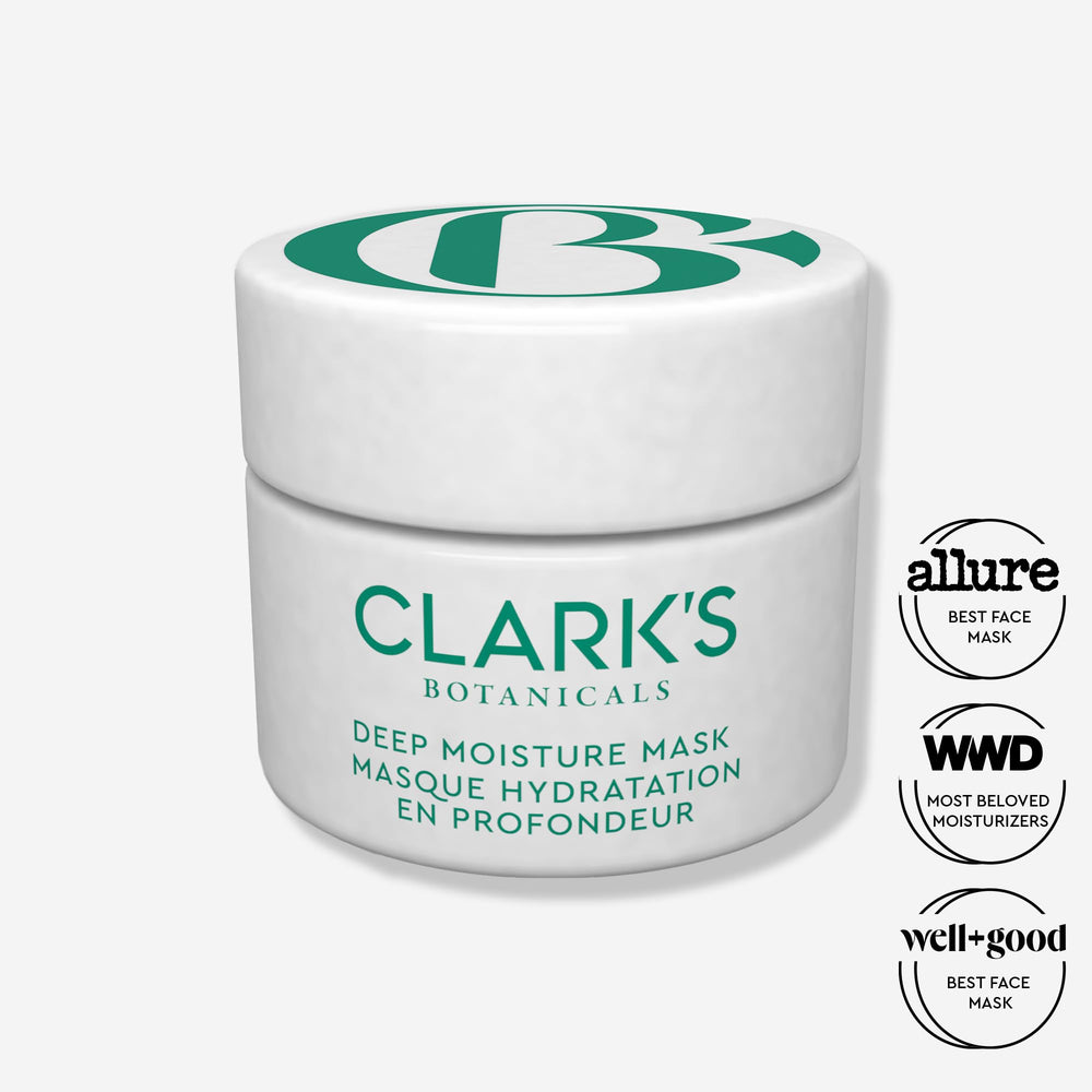 Clark's Botanicals Deep Moisture Mask cream texture close-up showing rich hydration.