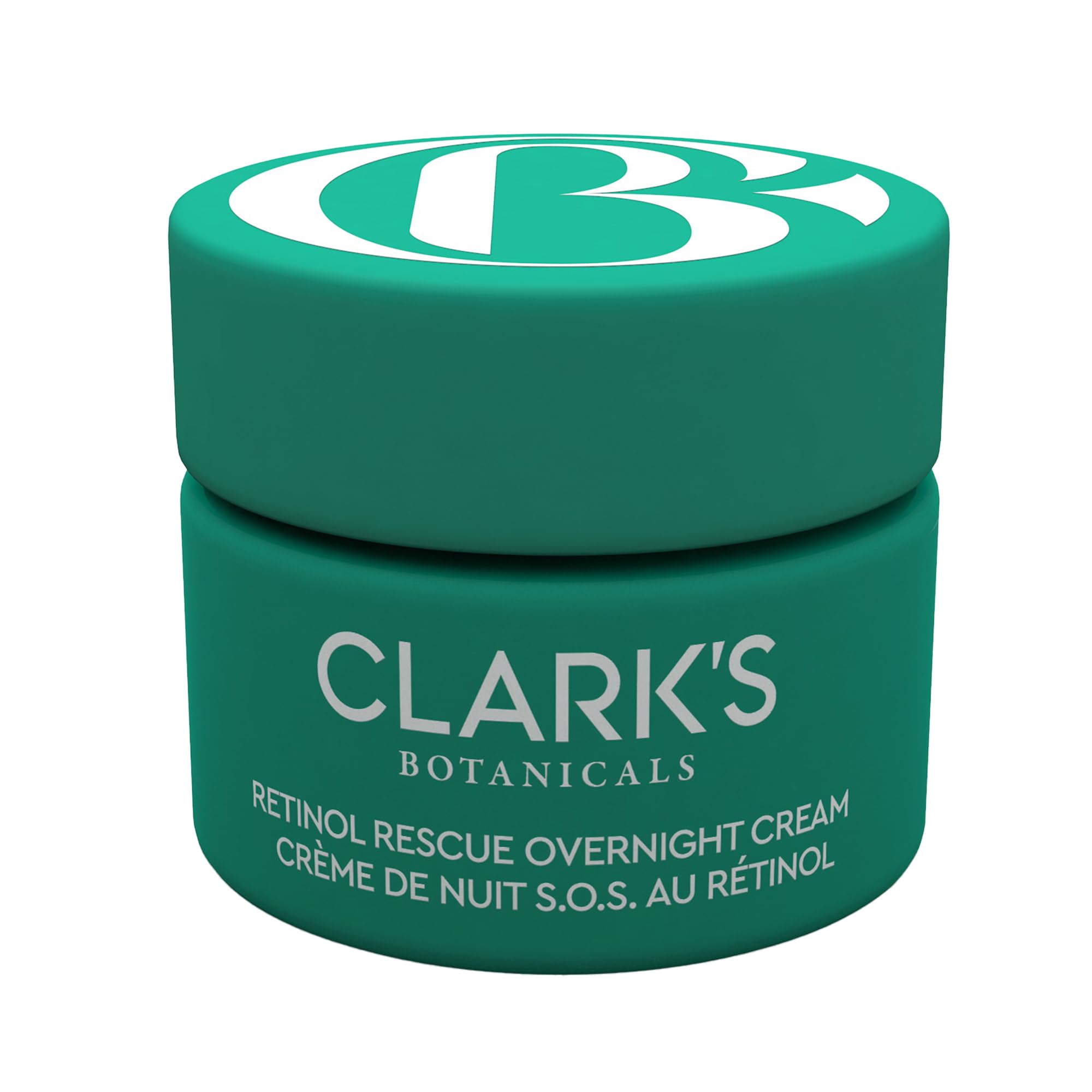 Clark's Botanicals Retinol Rescue overnight cream packaging shows travel-friendly 30ml size.