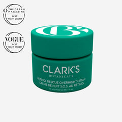 Close-up of Clark's Botanicals Retinol Rescue texture reveals rich, smooth cream for overnight use.