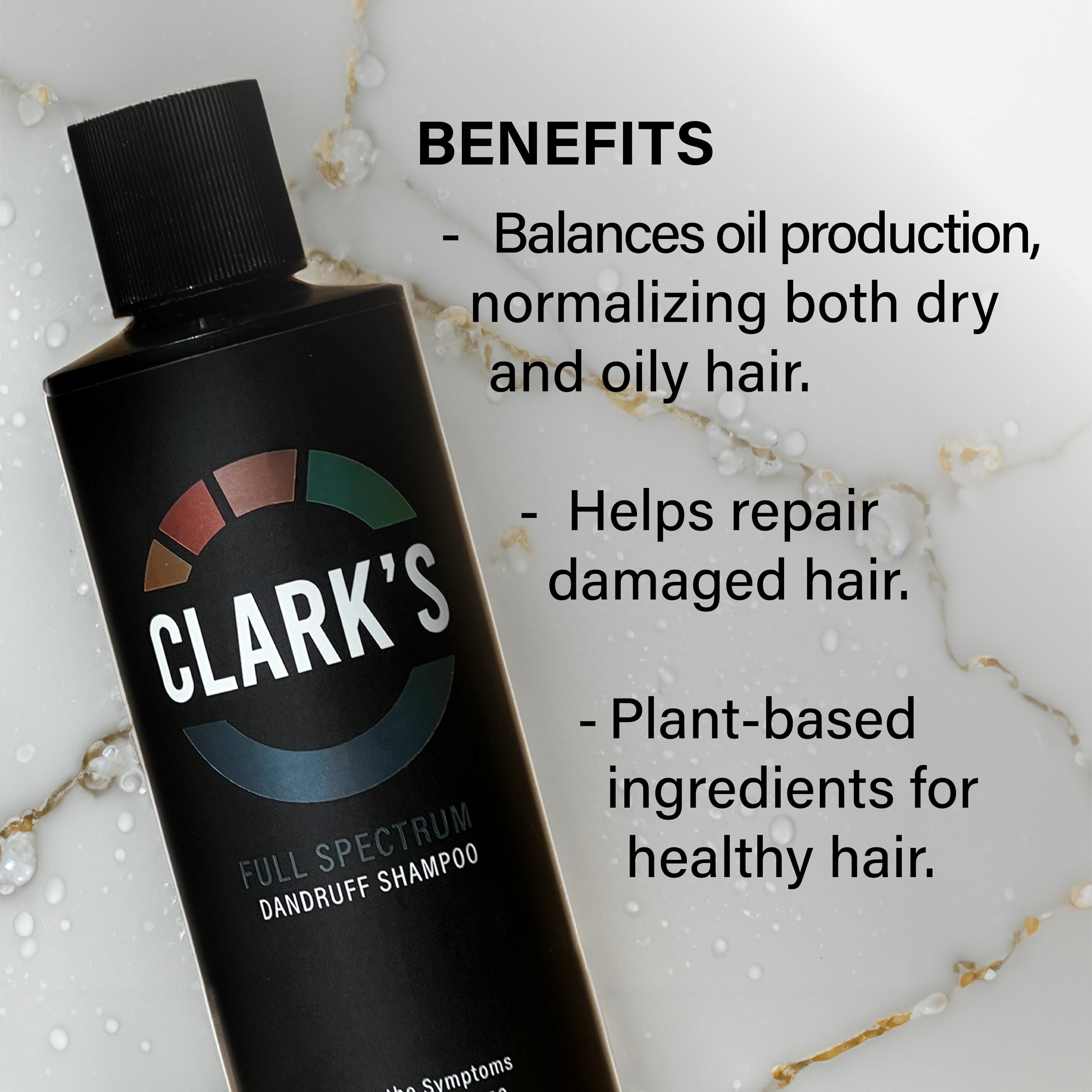 Clark's Full Spectrum Dandruff Shampoo ingredients panel confirms active components for trust.