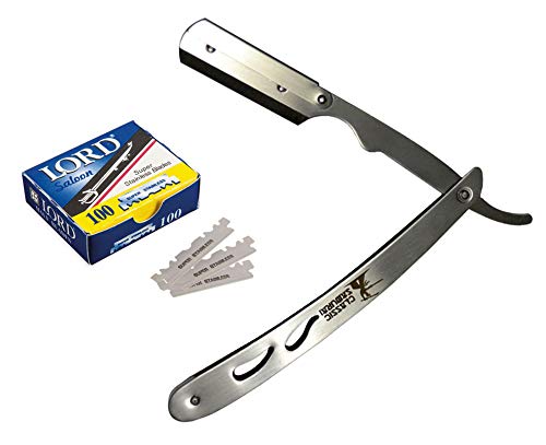 Classic Samurai CS-102 razor handle closeup for precise grooming and firm grip.