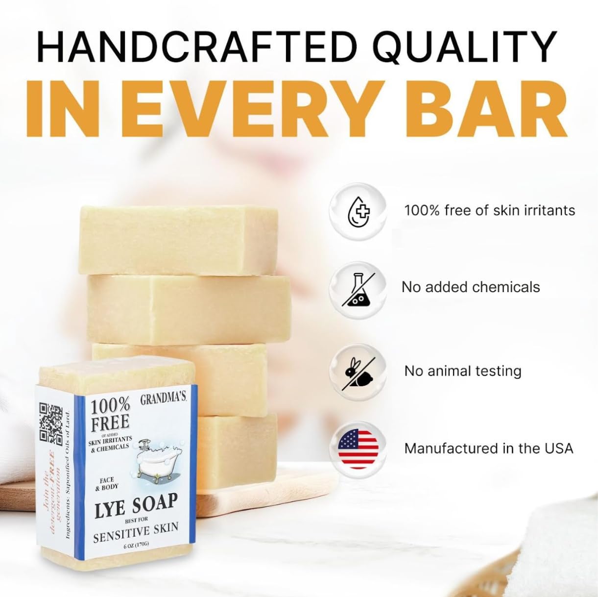 CLASSYONE Grandma’s Pure Lye Soap Bar used as a body wash for dry skin.