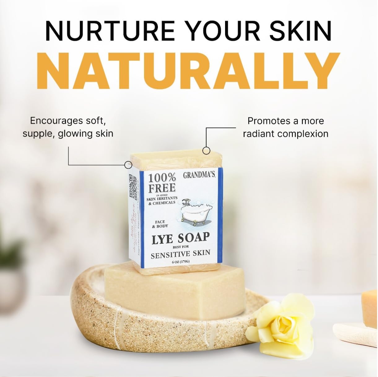 Hands using CLASSYONE Grandma’s Pure Lye Soap Bar for gentle hand cleansing.