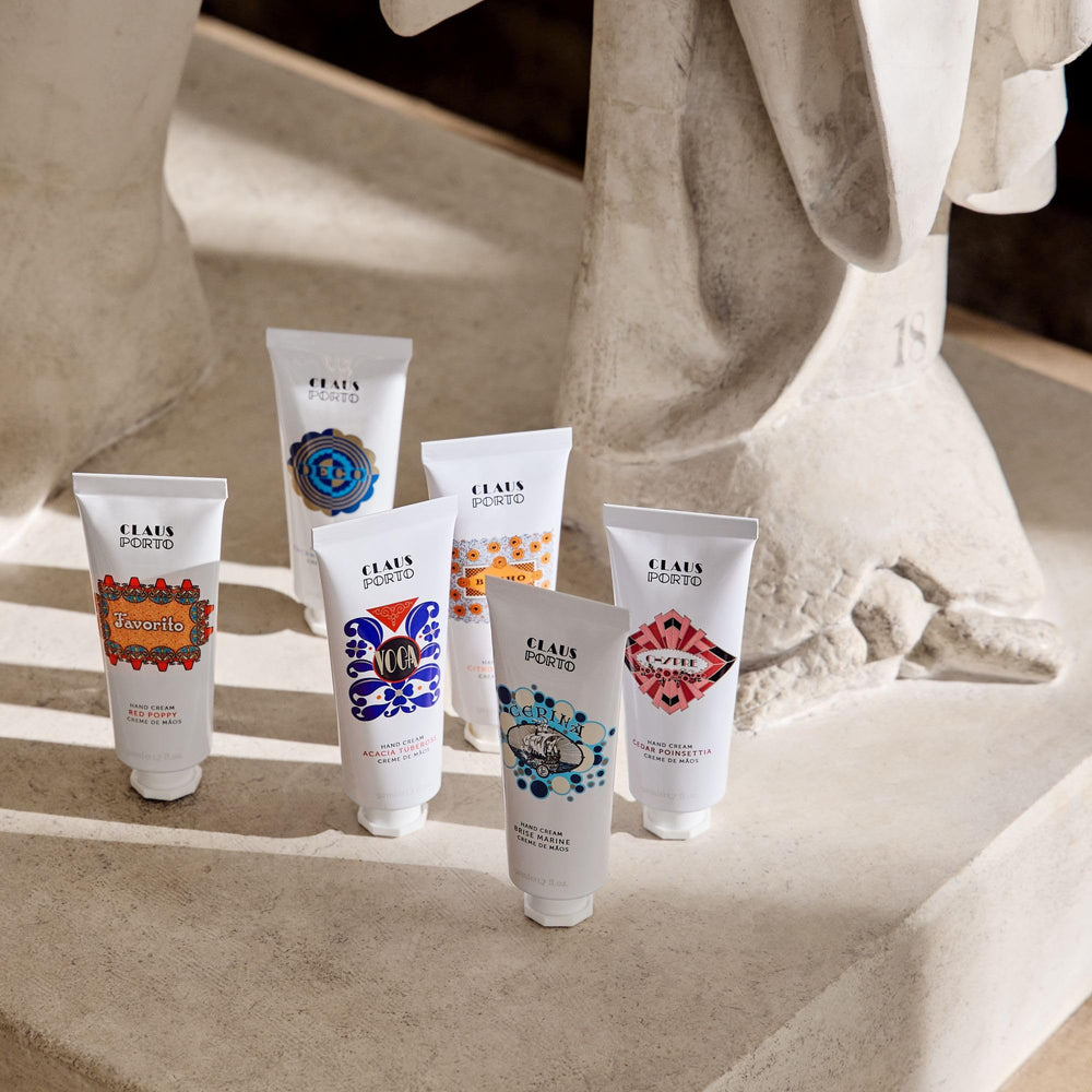 Claus Porto Deco Encens Eucalyptus hand cream applied to hands softening cuticles