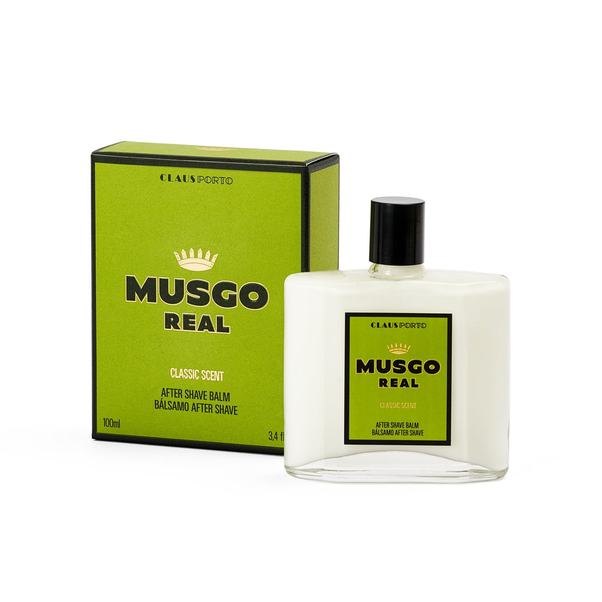 Claus Porto Musgo Real balm bottle with classic scent for post-shave care