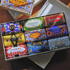 Claus Porto Deco Gift Box on shelf display signals premium handcrafted aroma variety