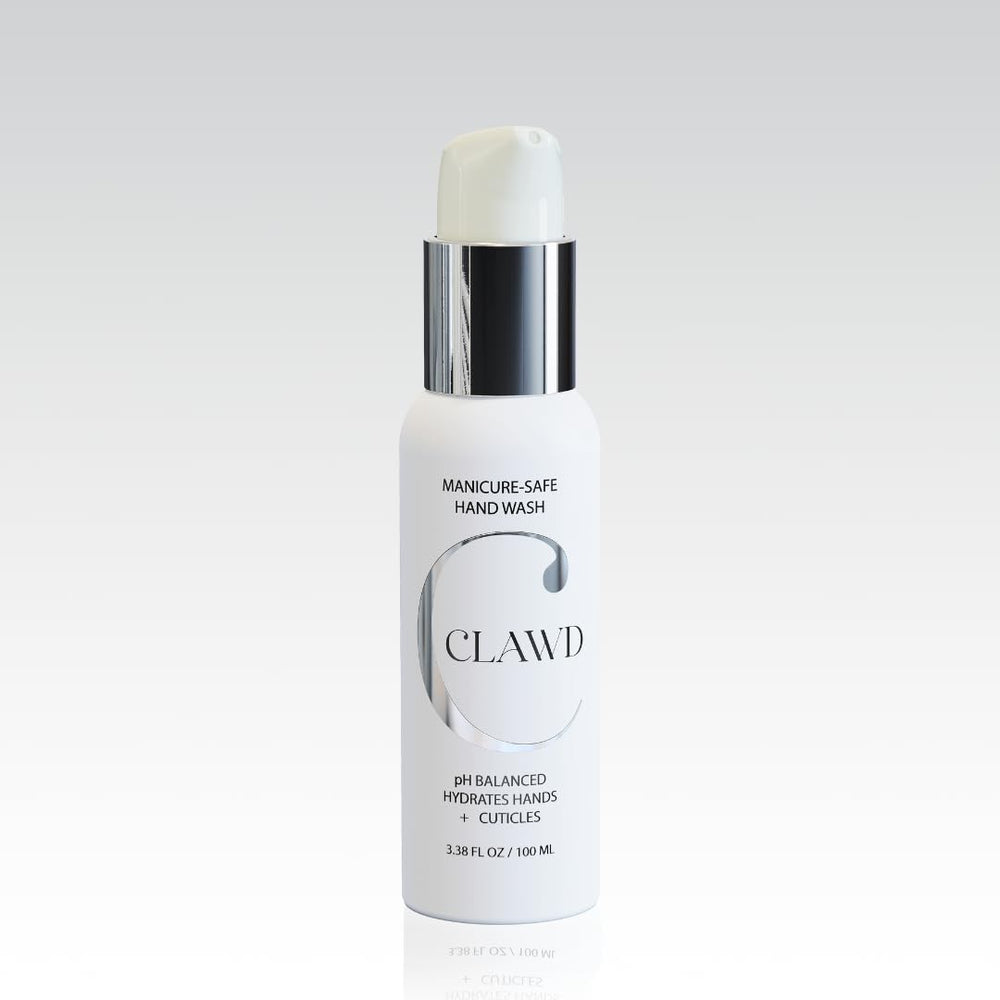 CLAWD hand soap bottle showcasing manicure-safe formula for gentle cleansing
