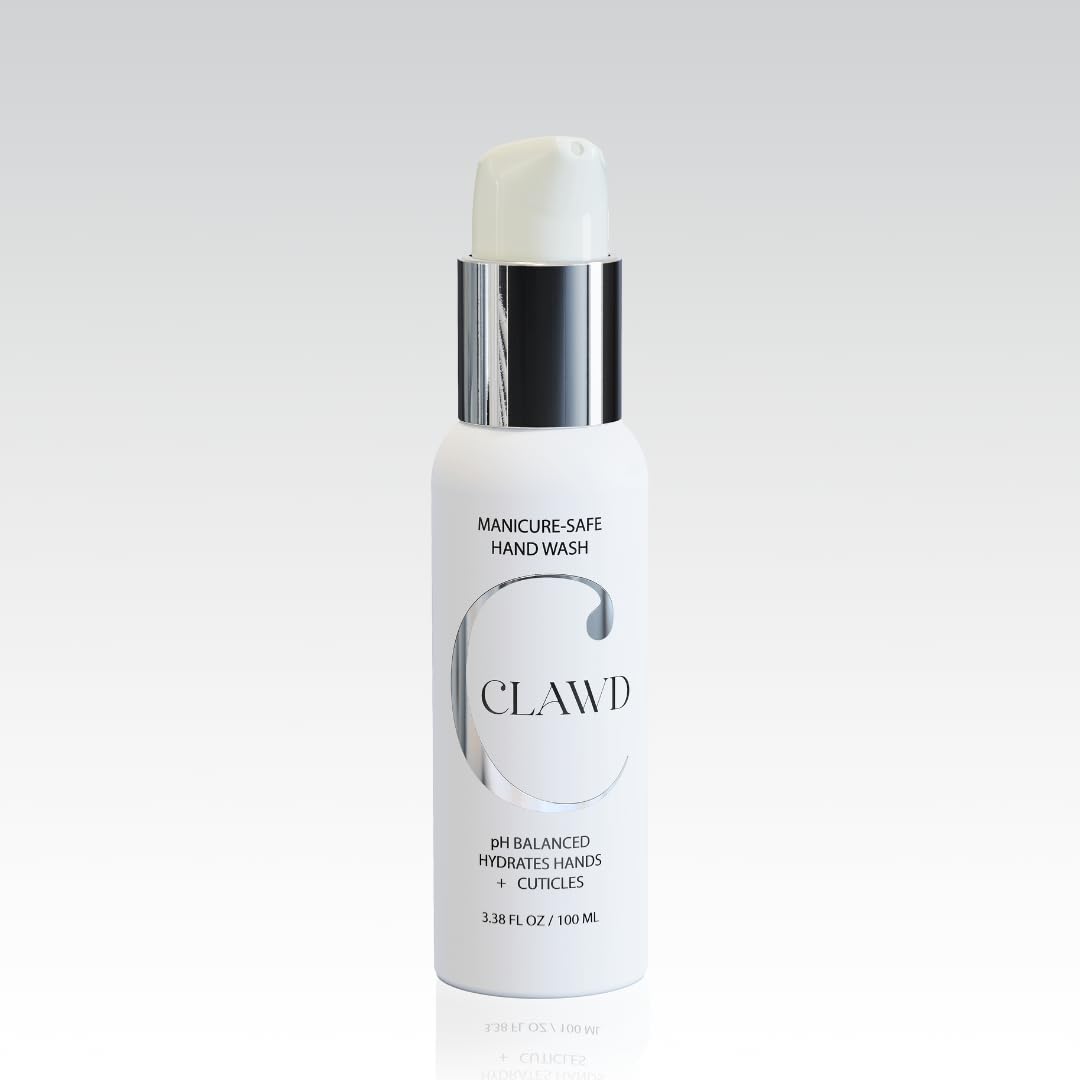CLAWD hand soap bottle showcasing manicure-safe formula for gentle cleansing
