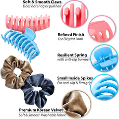 Clawposh velvet-scrunchie close-up shows soft fabric for gentle styling