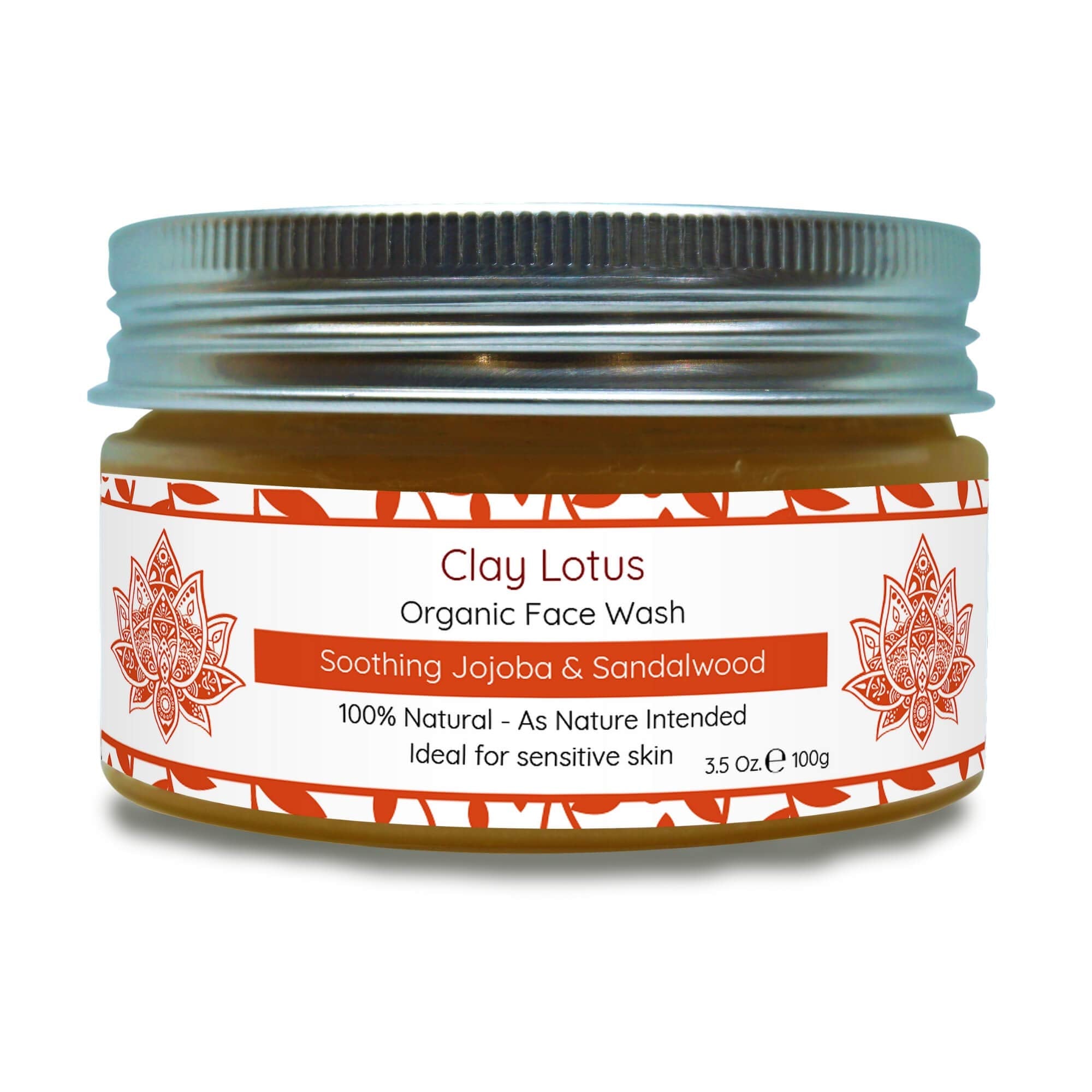 Clay Lotus Face Wash bottle with pump showing a gentle cleanse for sensitive skin