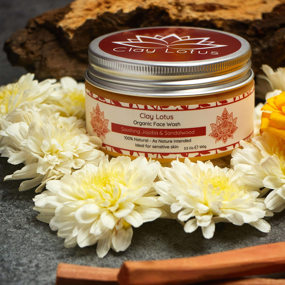 Clay Lotus Face Wash jojoba oil closeup for soothing, balancing skin