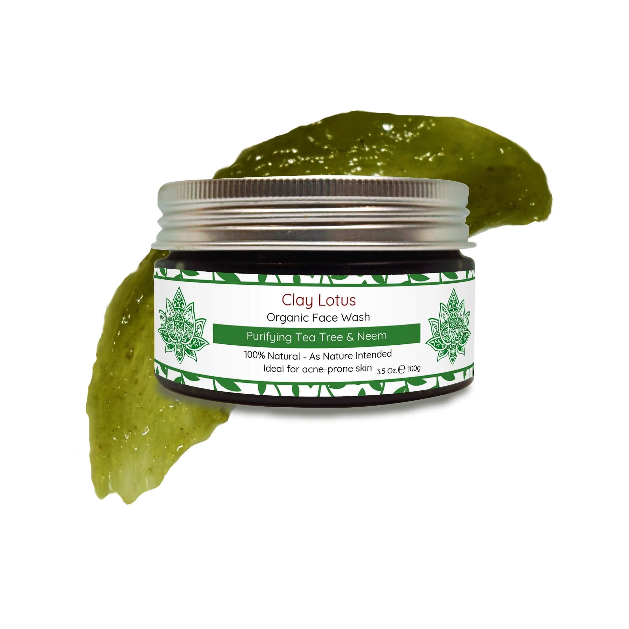 Clay Lotus neem ingredients panel highlights natural acne-fighting botanicals for oil control