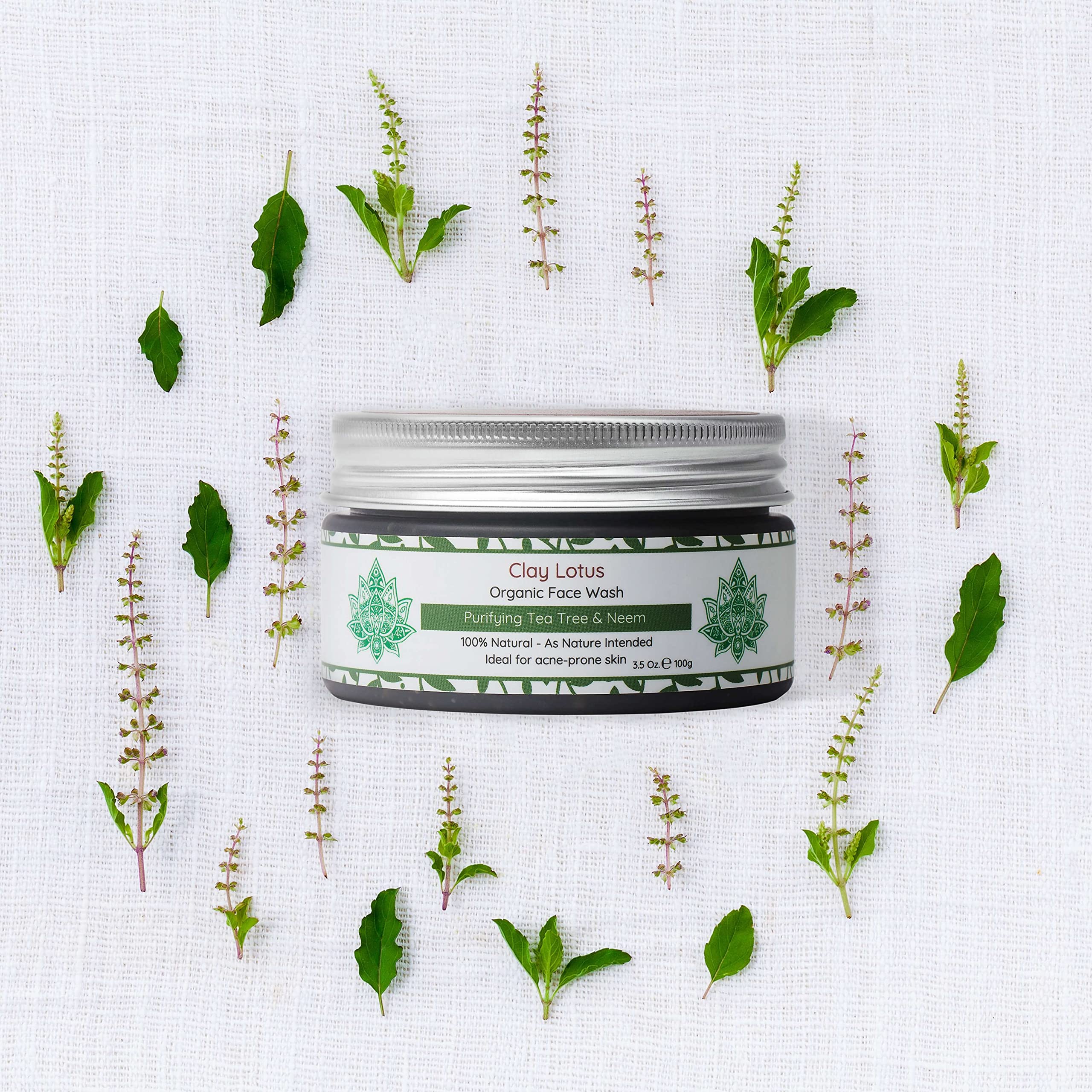 Clay Lotus cleanser on a counter suits teens and adults with oily skin