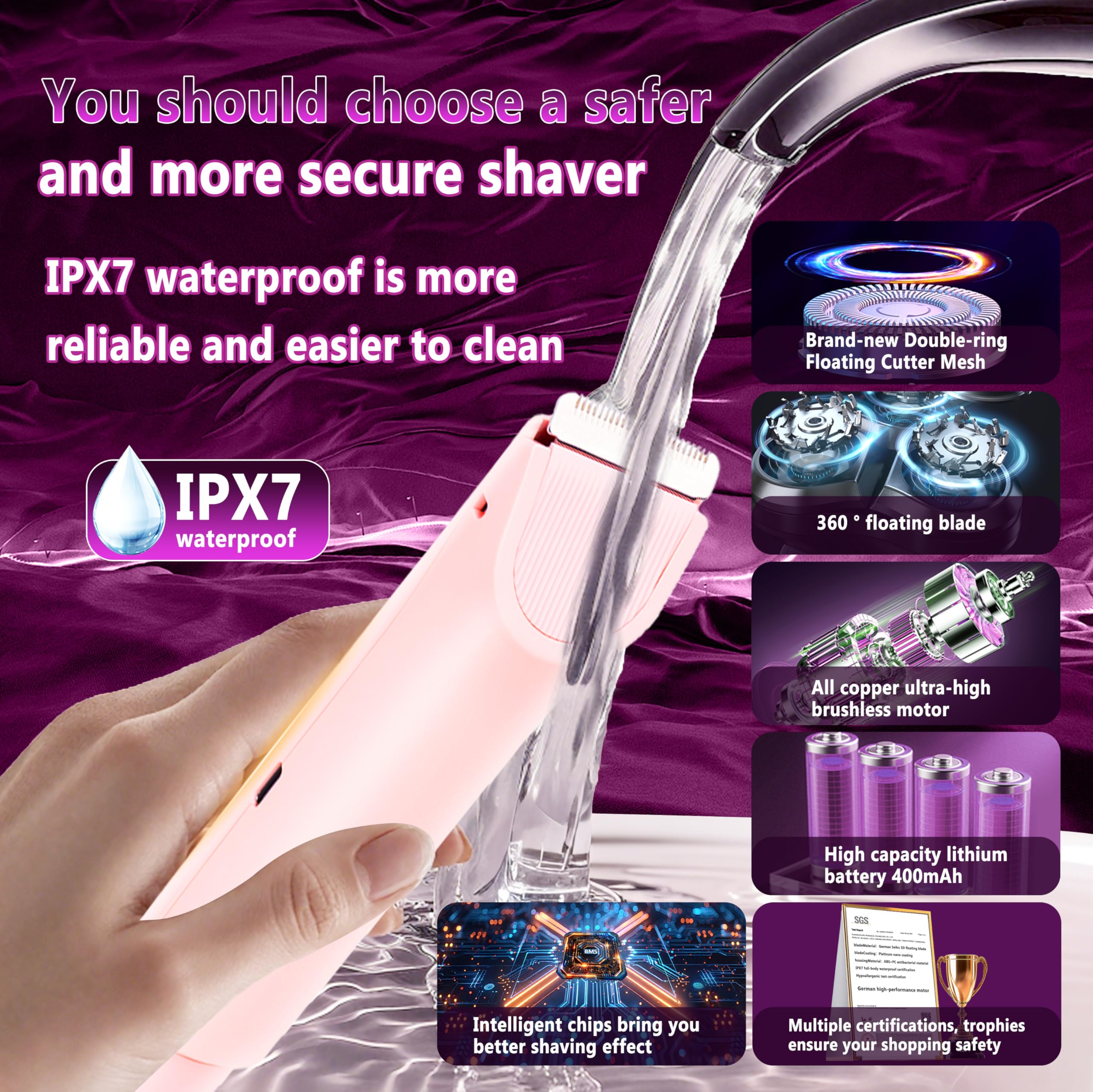 Clcepore IPX7 waterproof design for shower-safe cleaning and use.