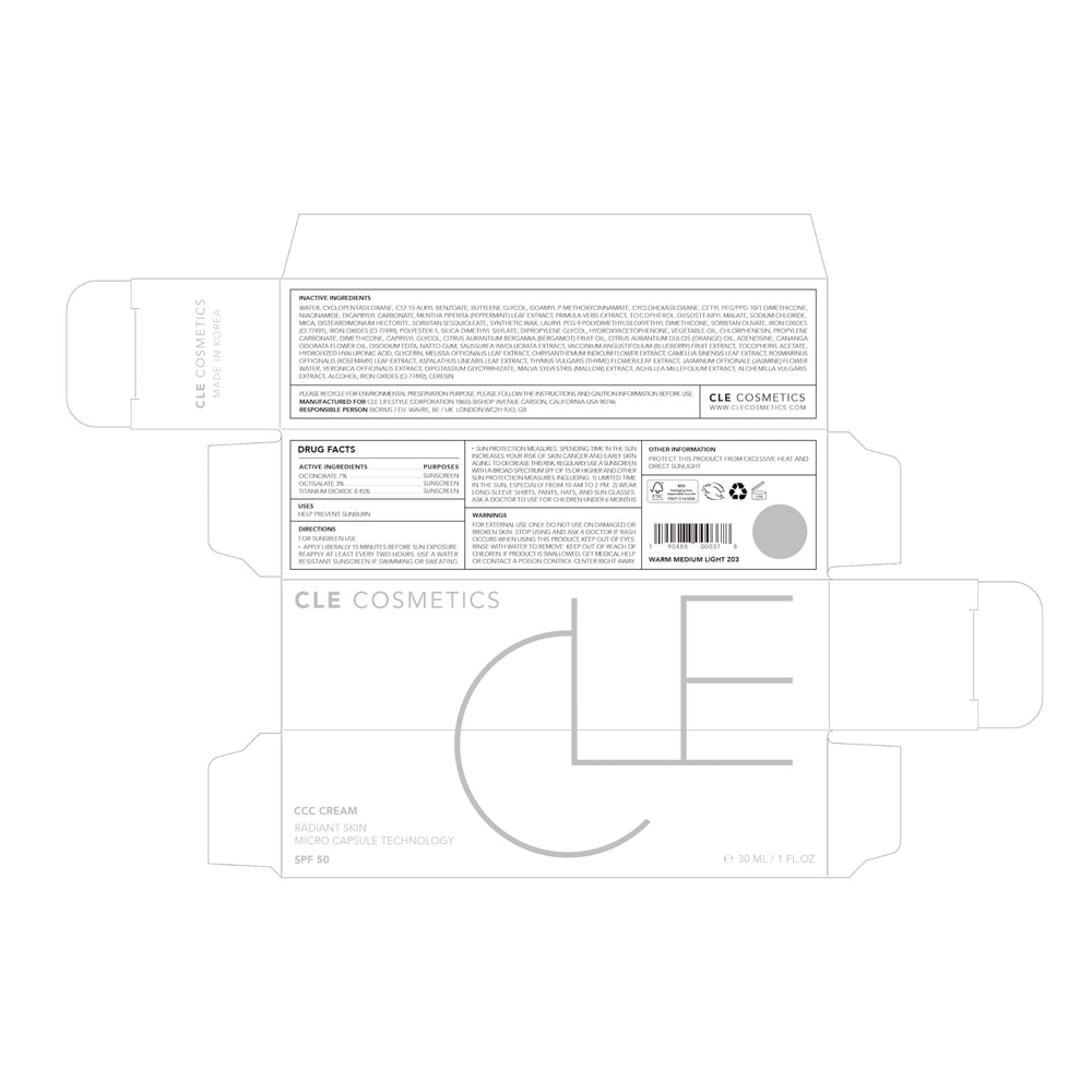 CLE CCC Cream packaging shown for travel-friendly daily use.