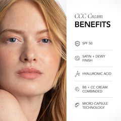 CLE Cosmetics CCC Cream texture swirl highlights micro capsule color blending for fresh light coverage.