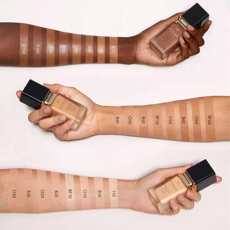 Swatch of Cle de Peau Beaute foundation on skin reveals silky texture and natural matte glow