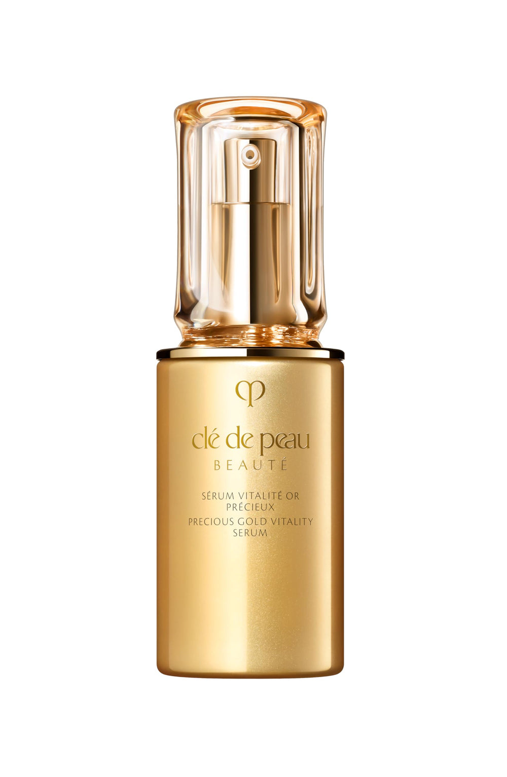 Clé de Peau Precious Gold Vitality Serum bottle closeup hints at radiant, revitalized skin.