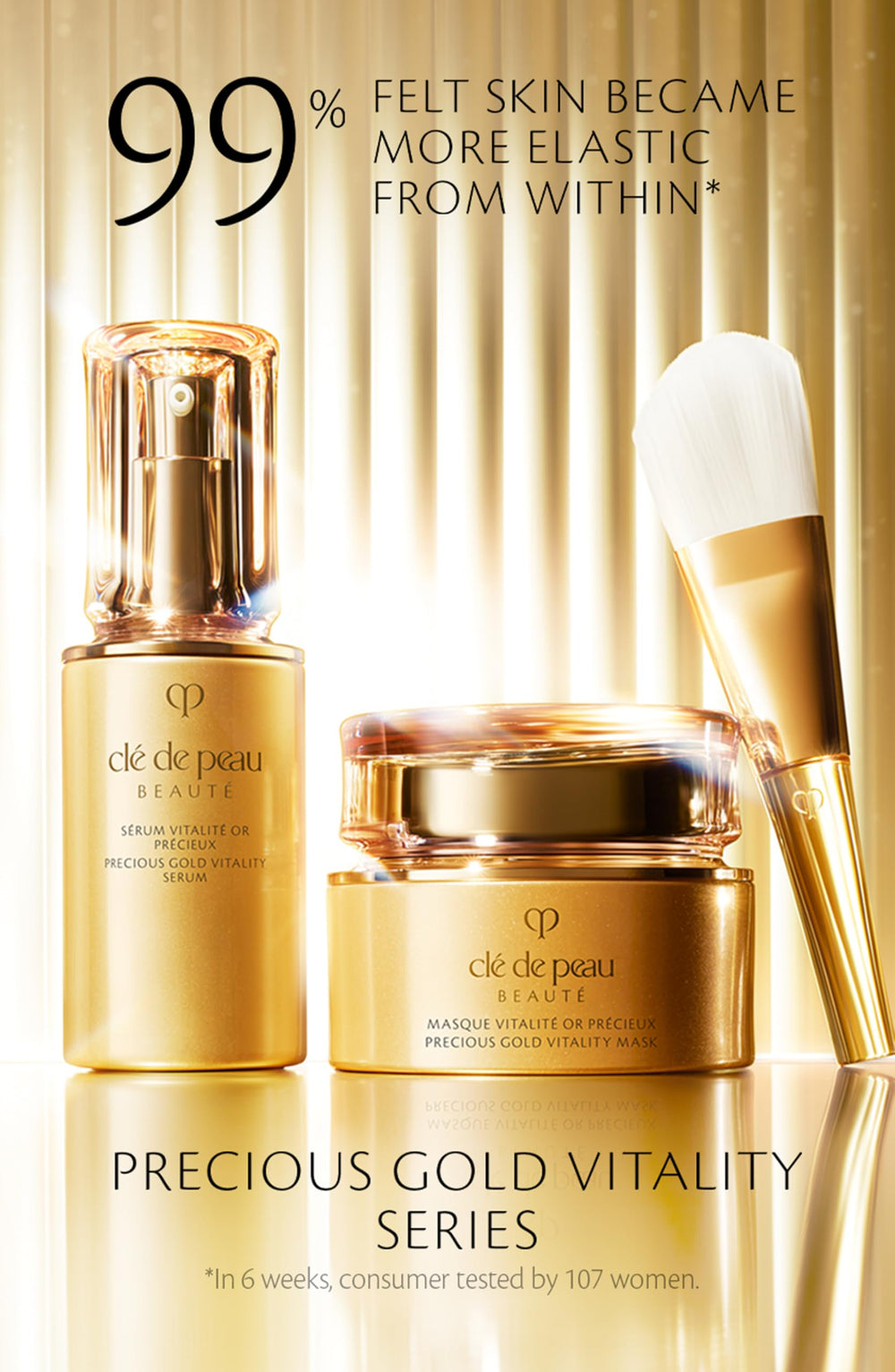 Clé de Peau Precious Gold Vitality Serum packaging conveys luxury skincare.