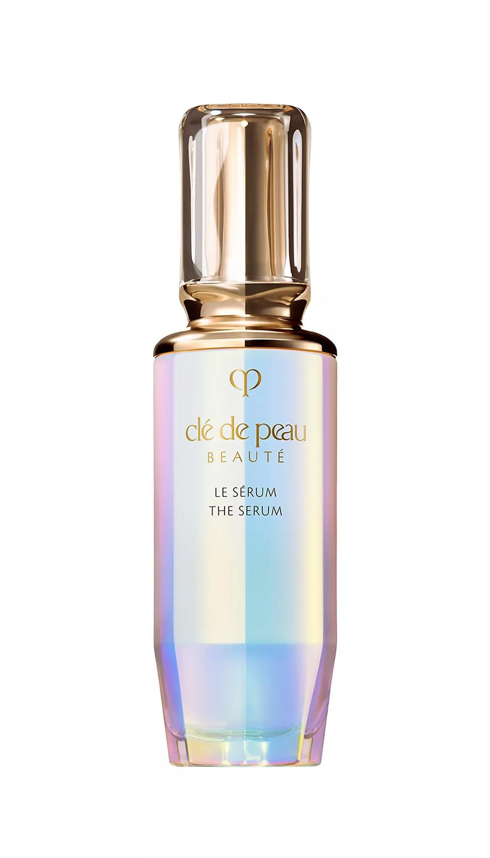 Clé de Peau The Serum bottle close-up showing premium packaging and 50mL size for skin care.