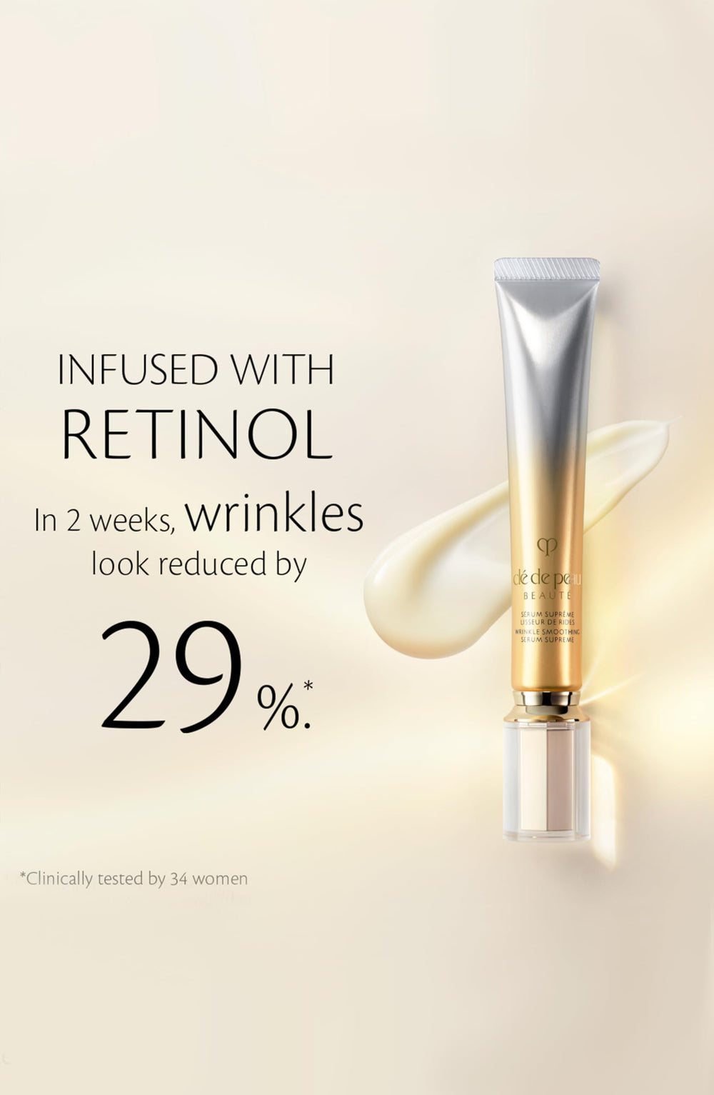 Clé de Peau Beauté Wrinkle Smoothing Serum Supreme soft-skin result suggests refined glow.