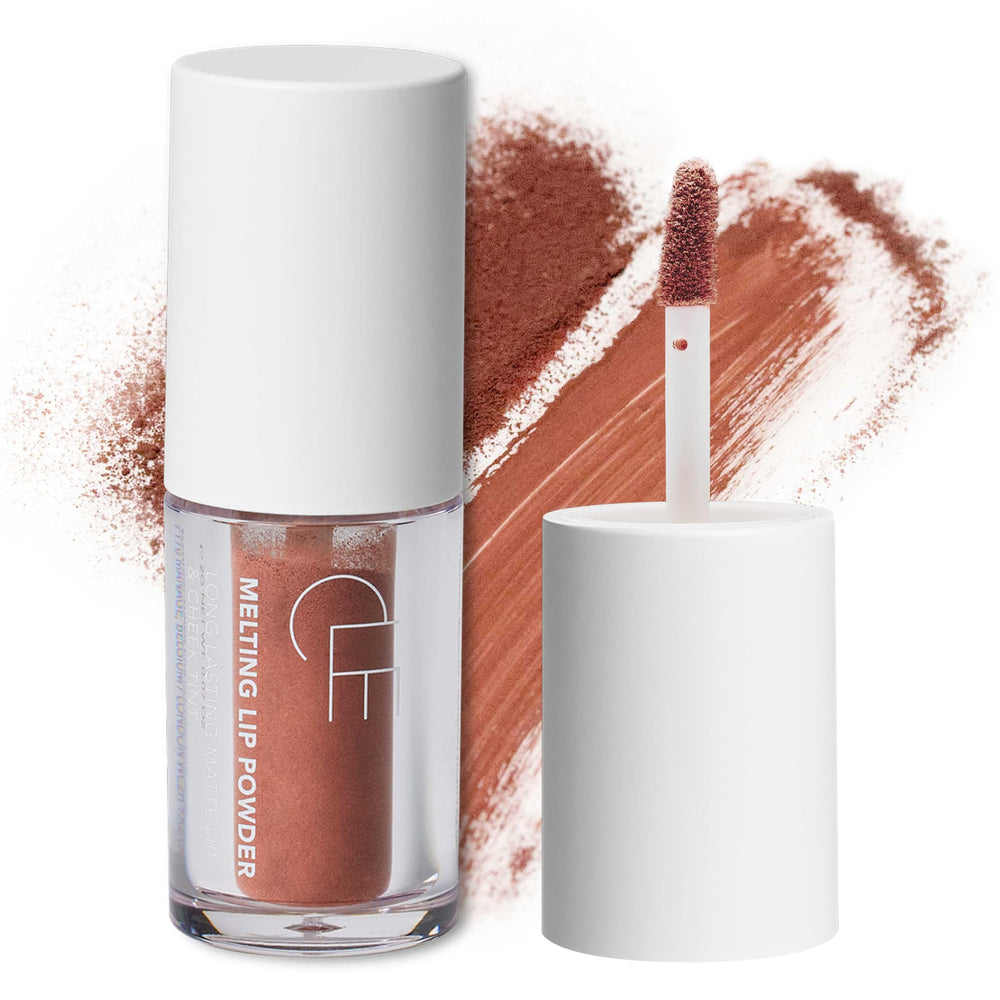 CLE Lip Powder Hot Choco applied on lips for a matte tint.