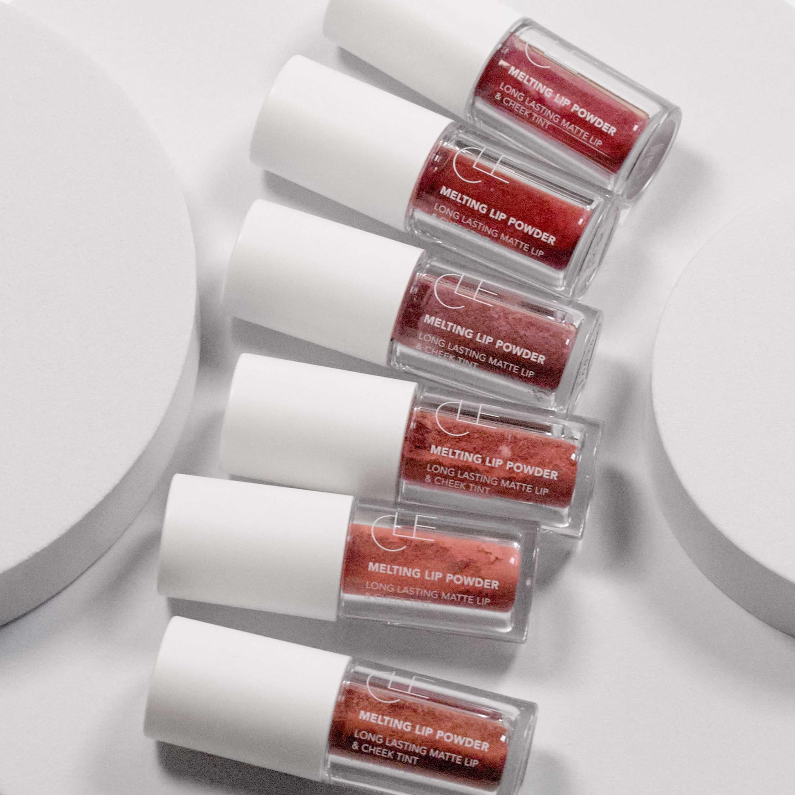 CLE Melting Lip Powder Desert Rose matte lip finish on lips