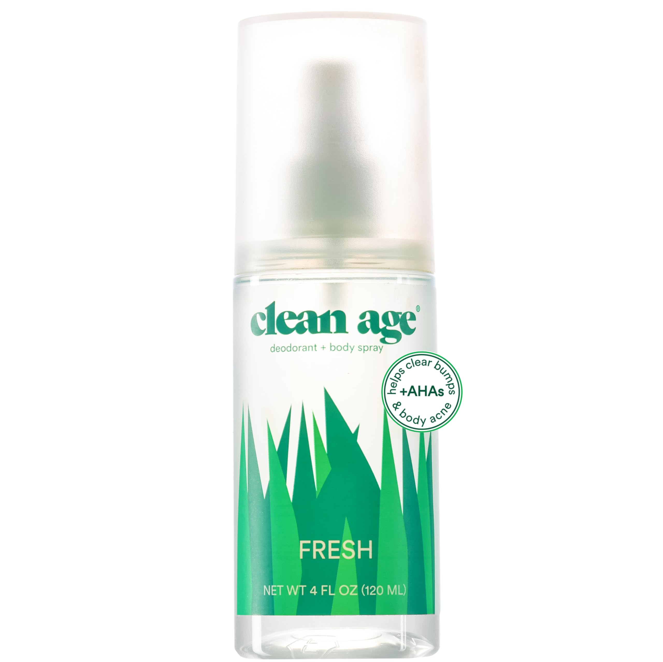 Clean Age aluminum-free deodorant bottle with fresh scent.
