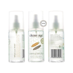 Clean Age Cedar ingredients panel highlights AHA-derived exfoliation for clear pores.
