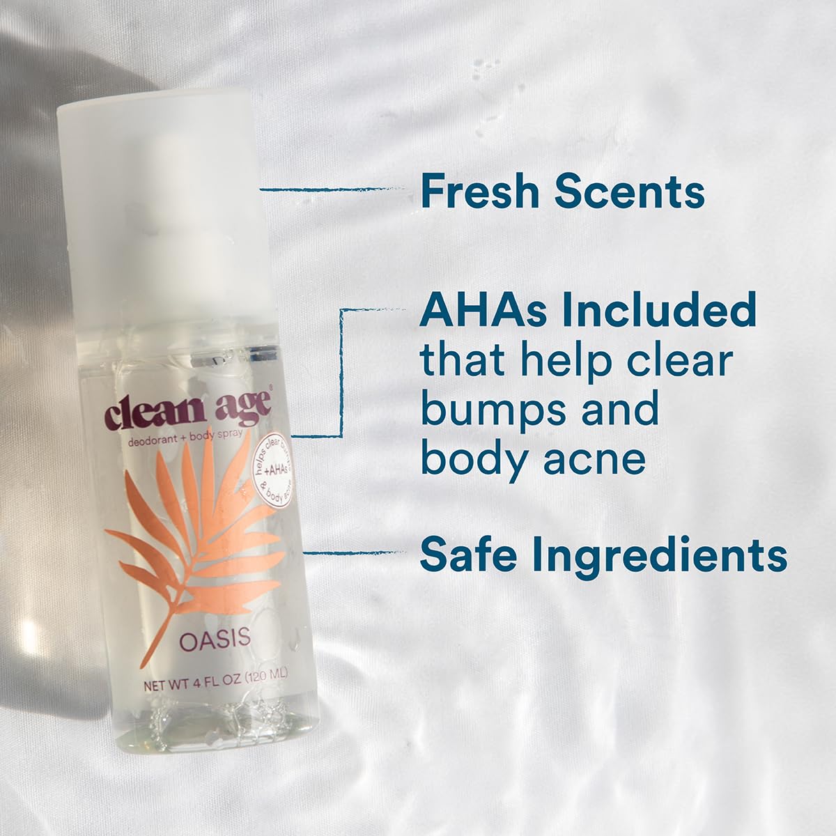 Clean Age Oasis bottle label - vegan, cruelty-free branding for teen care