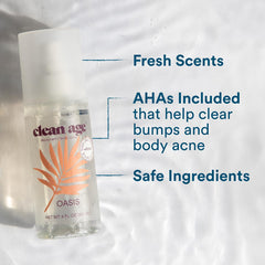 Clean Age Oasis bottle label - vegan, cruelty-free branding for teen care