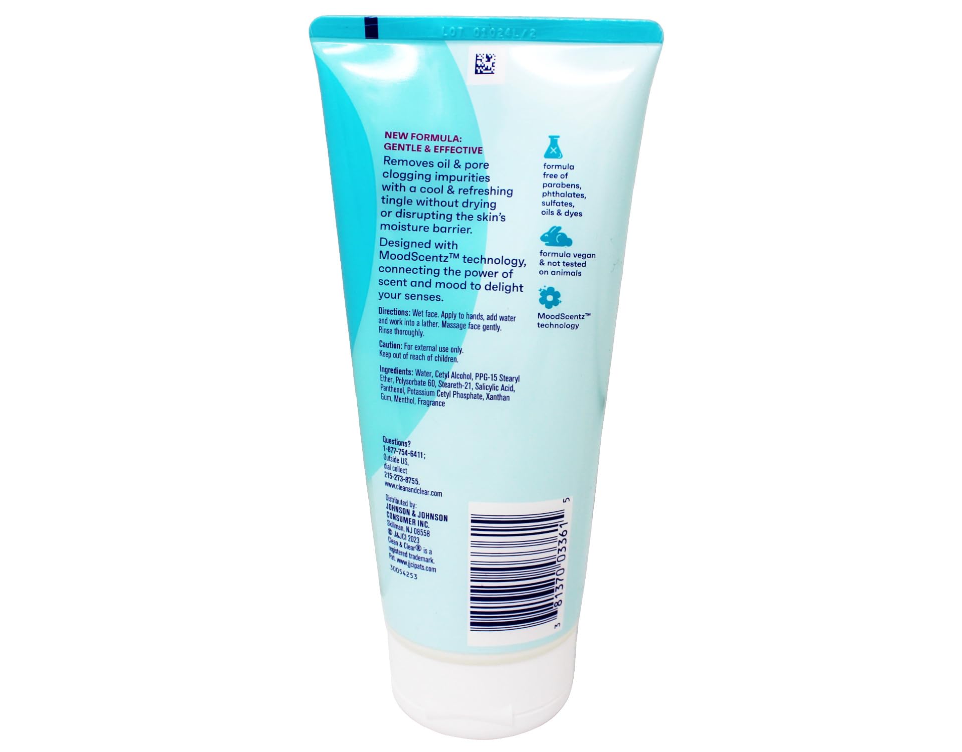 Close-up texture of Clean & Clear cleanser showing creamy consistency