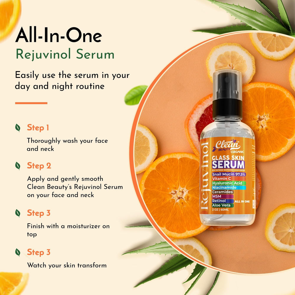 Clean Beauty snail mucin serum application on skin with fast absorption.