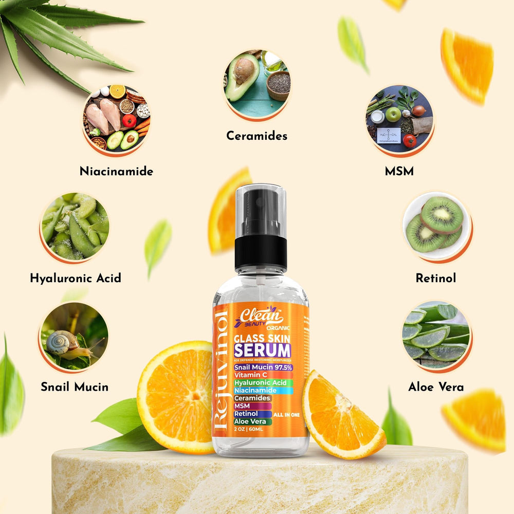 Clean Beauty snail mucin serum ingredients detail highlighting active components.