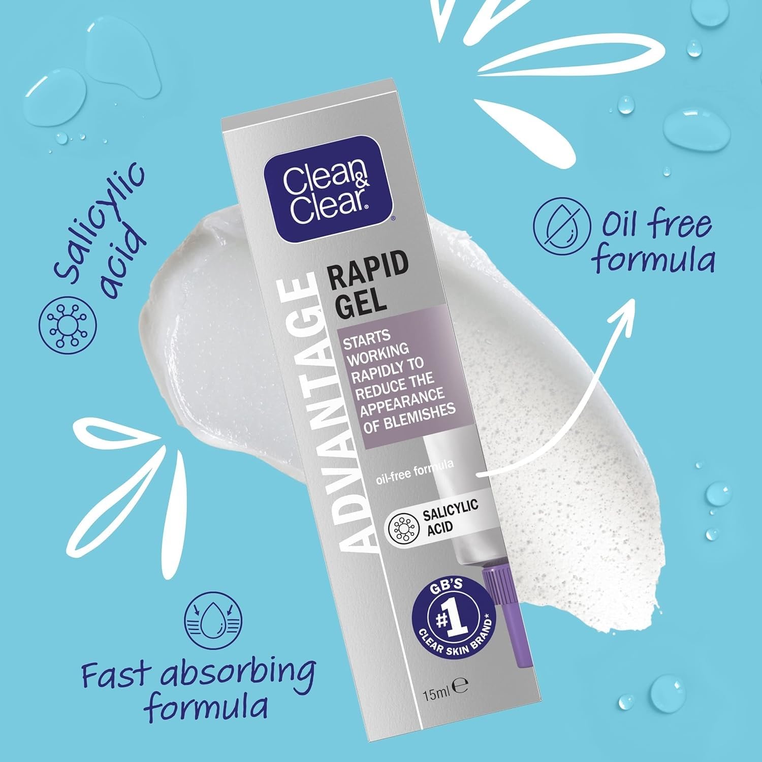 Clean and Clear Advantage Quick Clear Gel packaging and tube layout