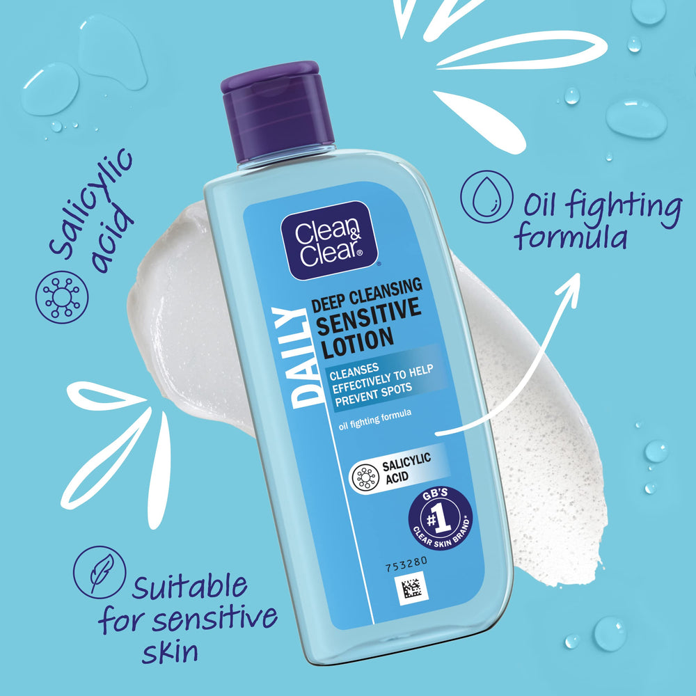 Clean & Clear Deep Cleansing Lotion applied with cotton pad to remove oil and dirt softly.