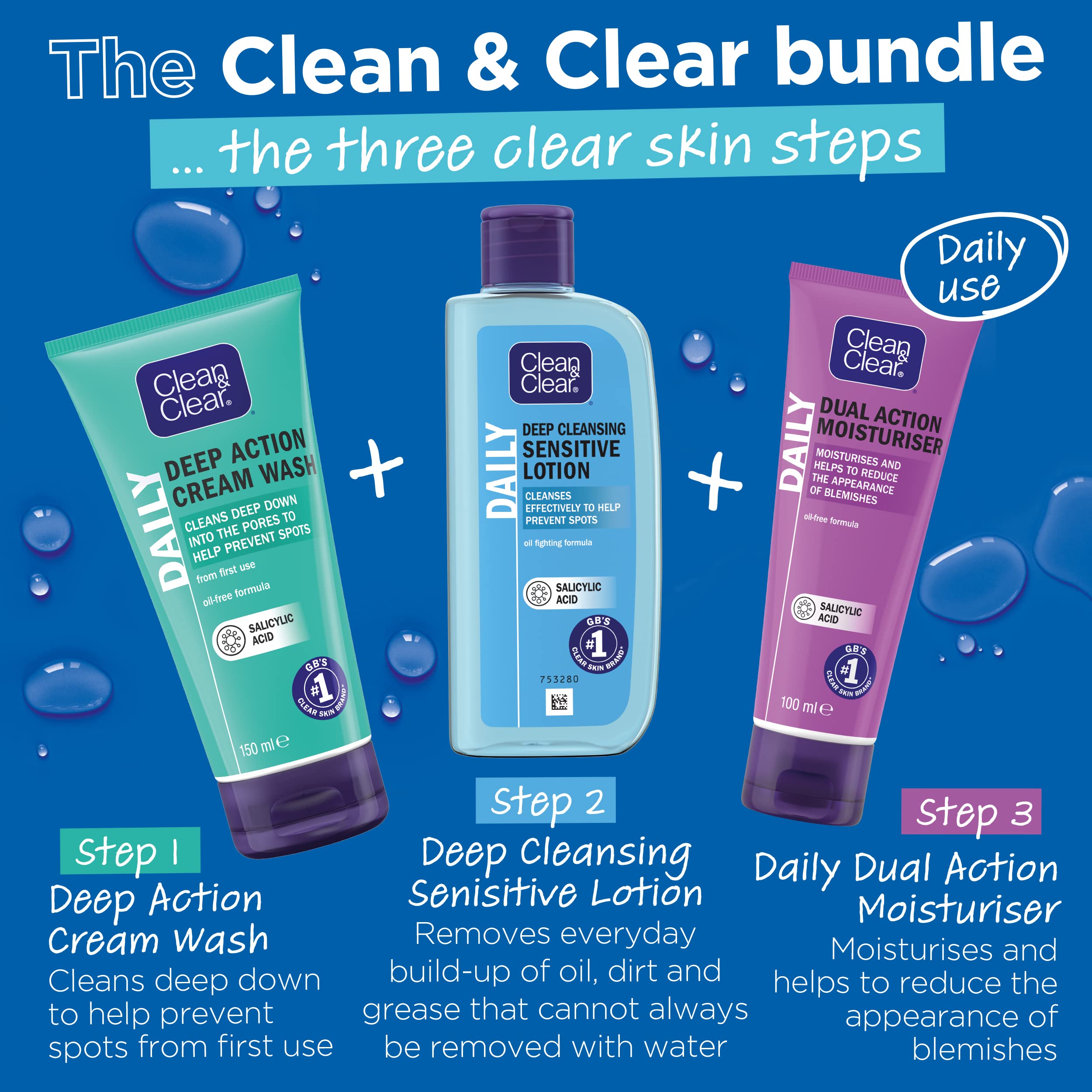 Clean & Clear Deep Cleansing Lotion packaging scene for on-the-go cleansing.
