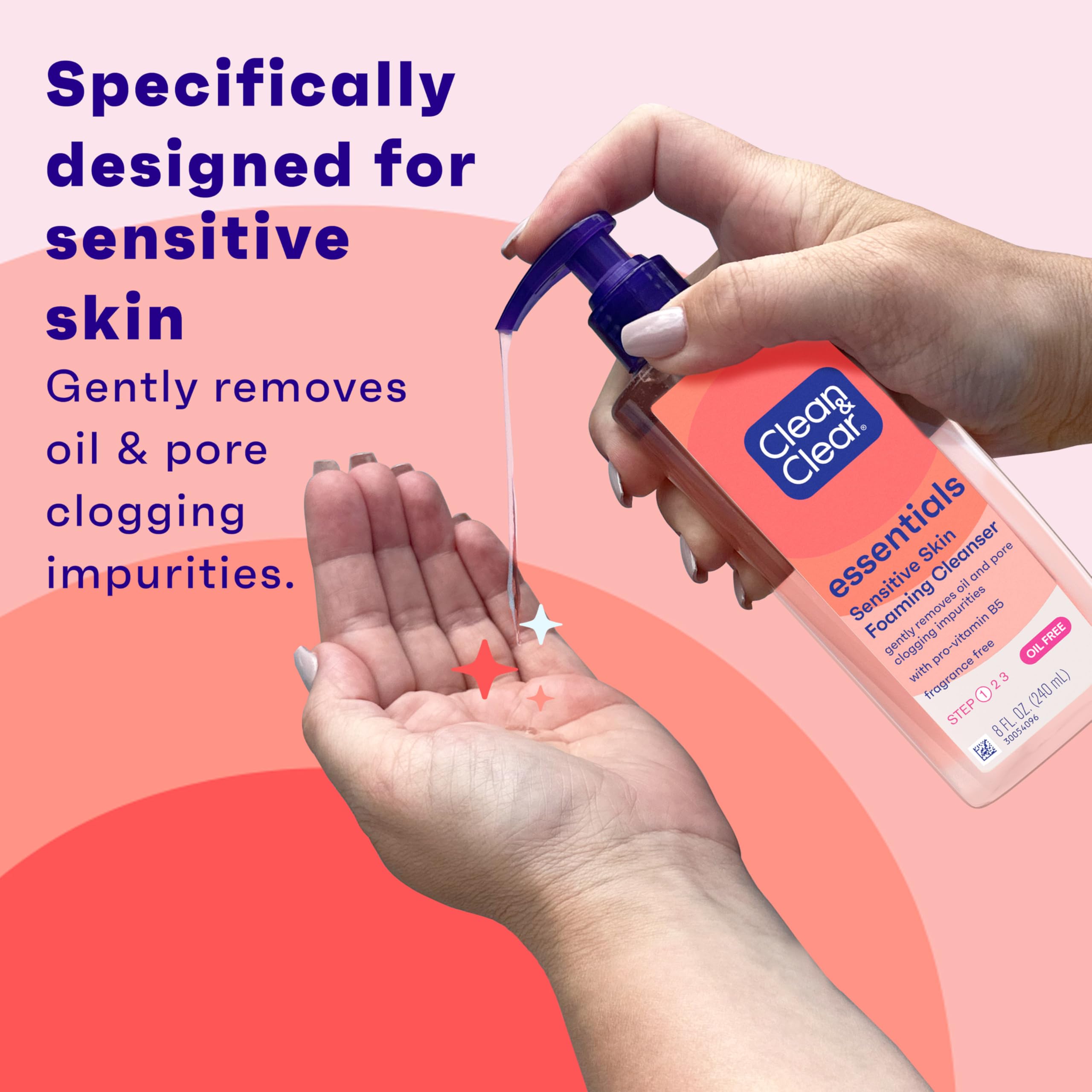 Clean & Clear Essentials foaming cleanser lather on hand demonstrates gentle cleansing.