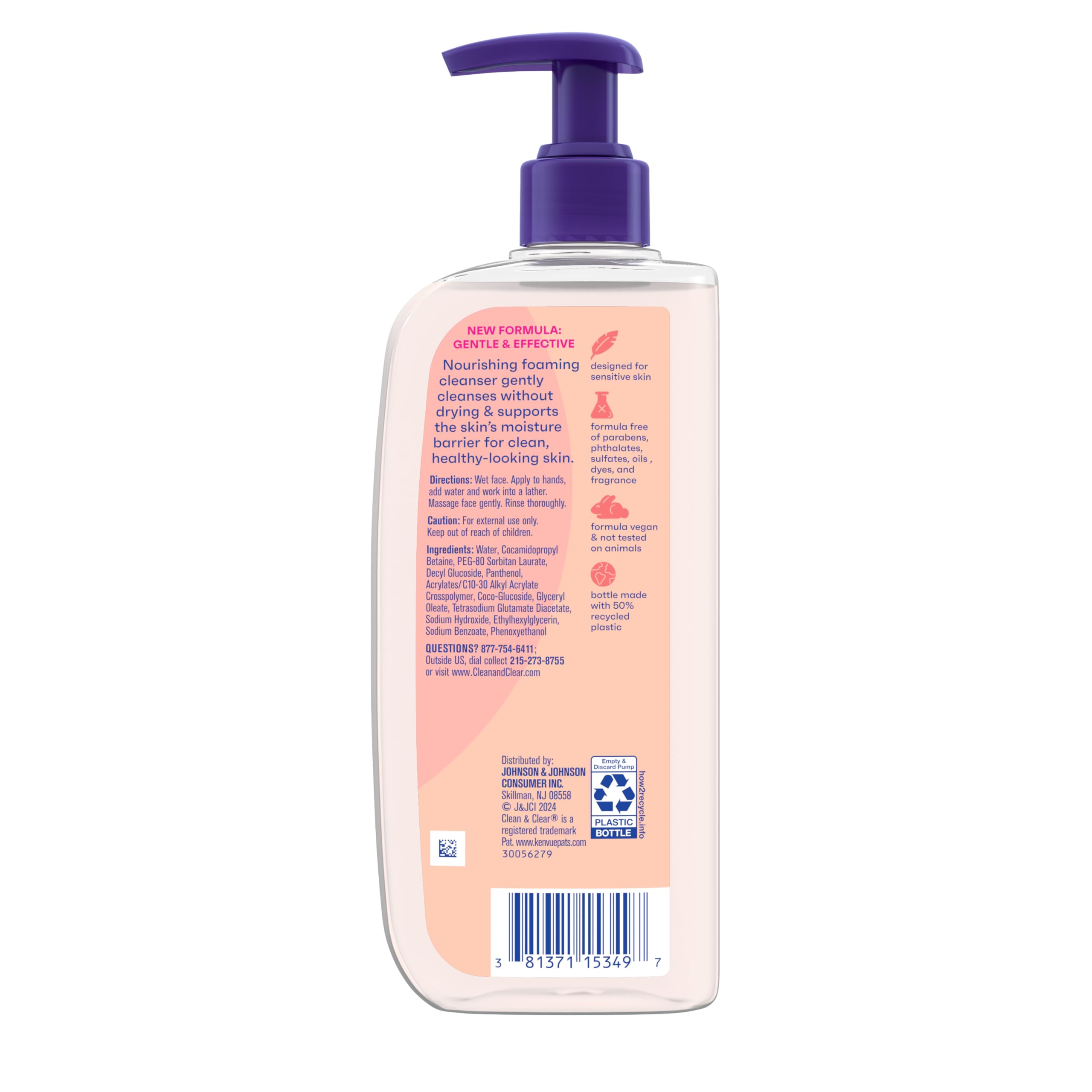 Clean & Clear Essentials recycled-plastic bottle supports eco-conscious packaging.