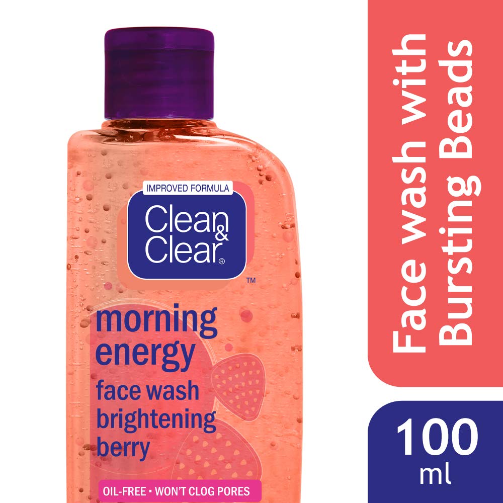Clean and Clear Morning Energy Berry Face Wash bursting beads closeup brightening dull skin