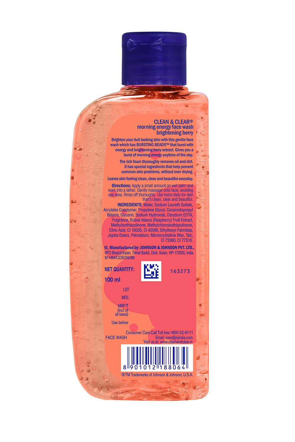 Clean and Clear Morning Energy Berry Face Wash packaging highlights vibrant berry formula