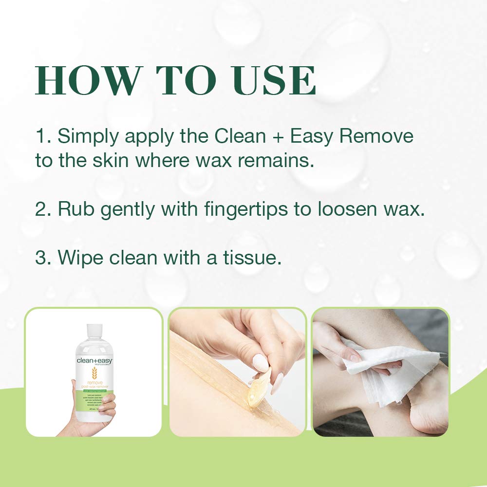 Clean + Easy 16 oz bottle highlights portable, hygienic on-the-go waxing care.