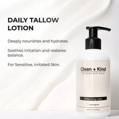 Clean + Kind Tallow ingredients with jojoba oil for soft skin.