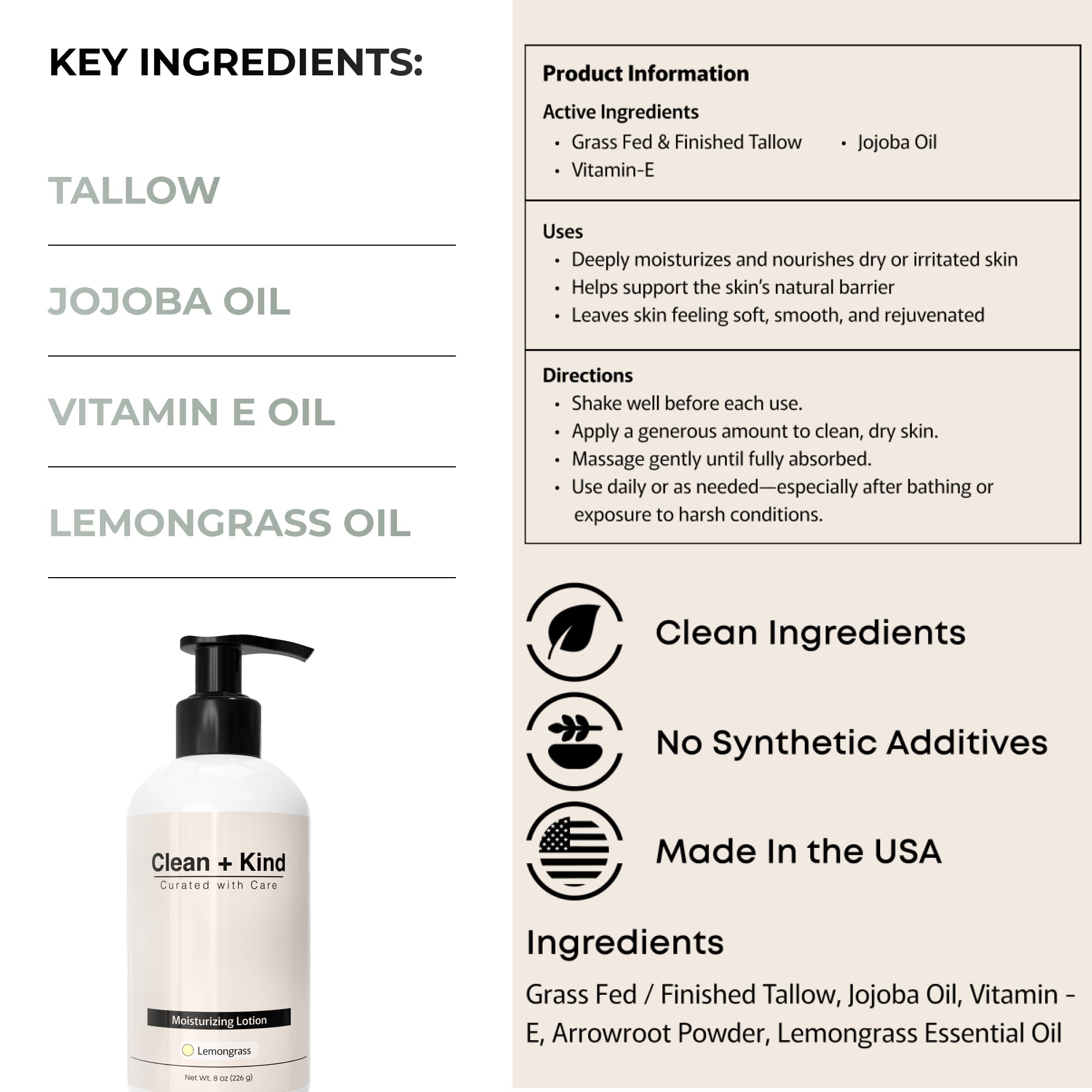Clean + Kind Tallow Lemongrass scent image for refreshing aroma.