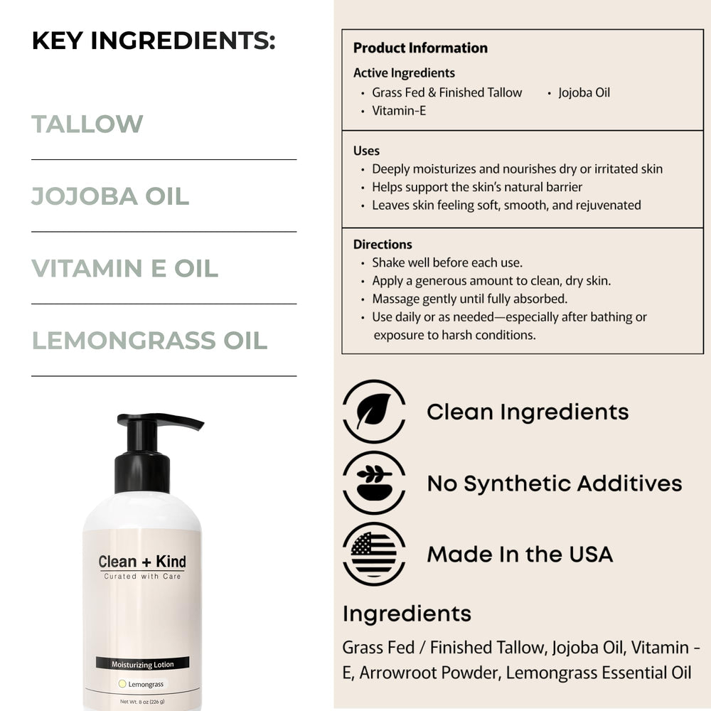 Clean + Kind Tallow Lemongrass scent image for refreshing aroma.
