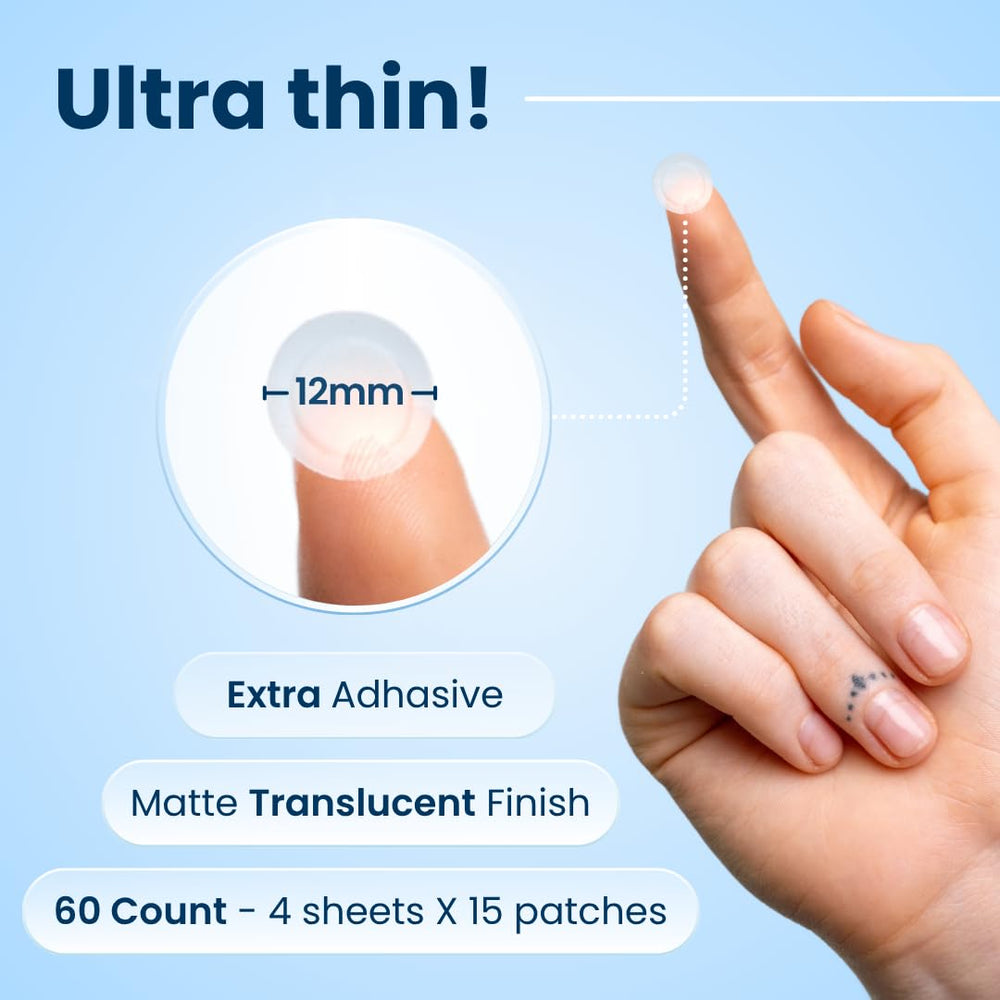 Close-up shows patch absorbing impurities to reduce blemish visibility