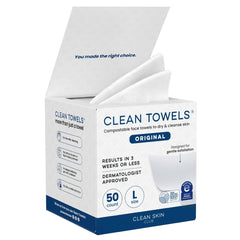 Clean Skin Club Clean Towels Large pack of 50 disposable facial towels for daily use.