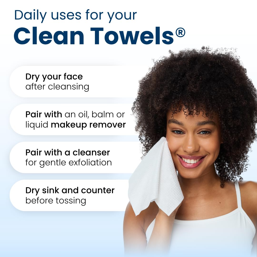 Clean Skin Club Clean Towels XL on bathroom counter display.